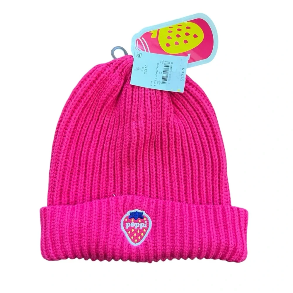 Poppi Bright Pink Strawberry Winter Hat - Picture 3 of 5